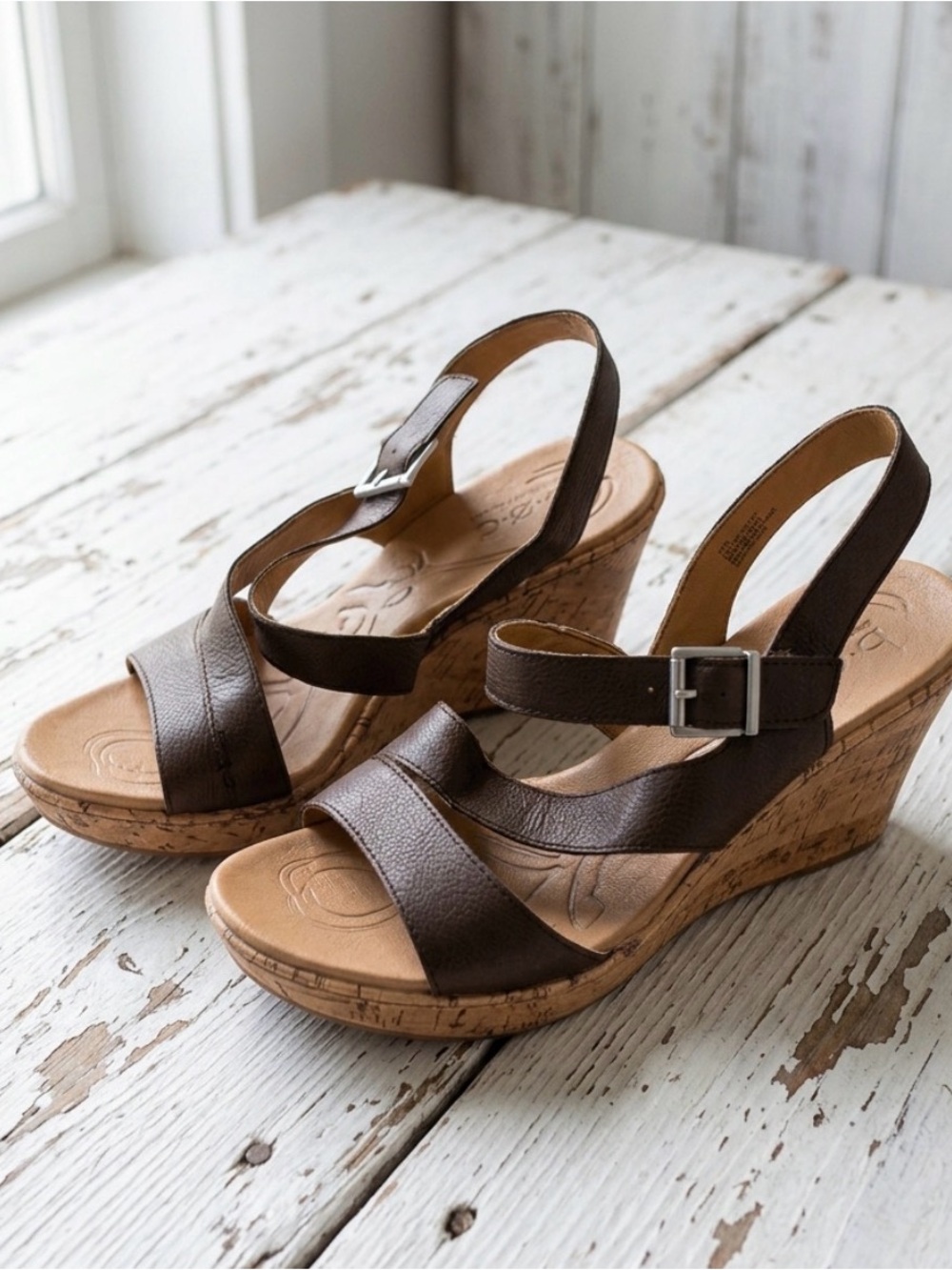 boc Dark Brown Cork Wedge Sandals with Buckle Ankle Strap